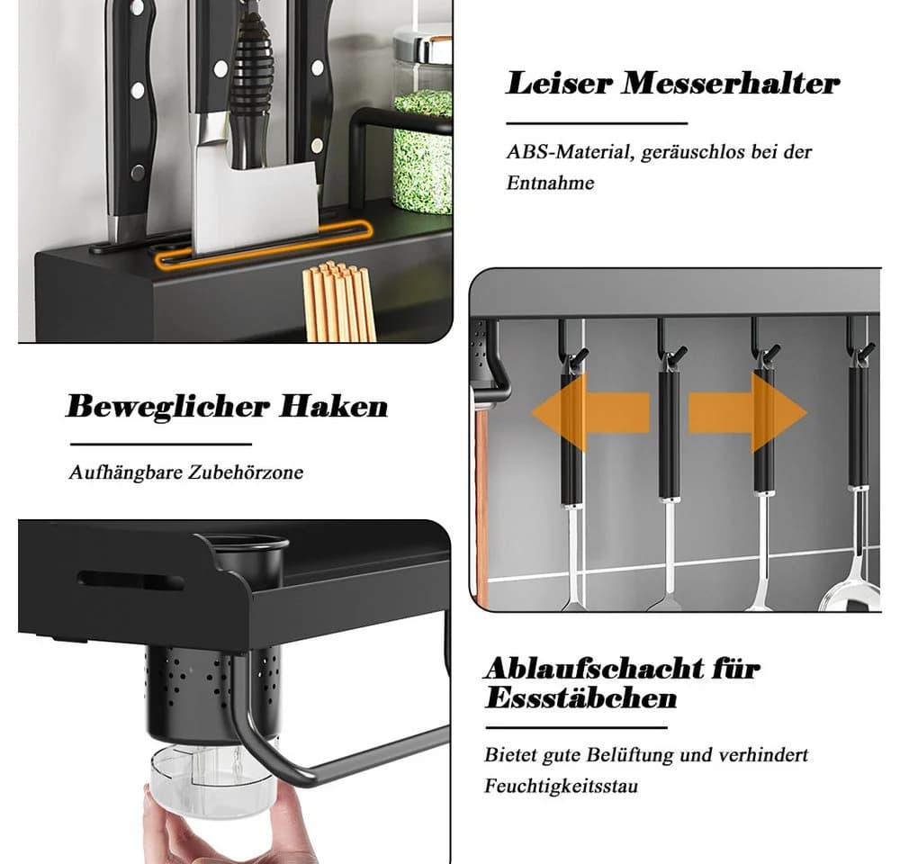 TUWENA Gewürzregal Wand, 12 Haken, 2 Becher - Bild 3