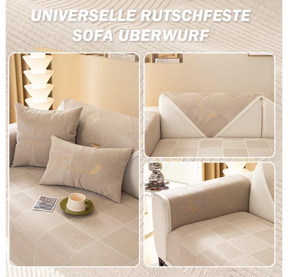 TUWENA Sofahusse Chenille Sofabezug Rutschfest Grau Khaki - Bild 1