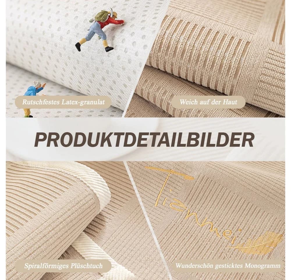 TUWENA Sofahusse Chenille Sofabezug Rutschfest Grau Khaki - Bild 3