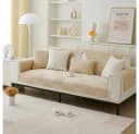 TUWENA Sofaüberzug Plüsch rutschfest L-Form beige/grau Bild 2