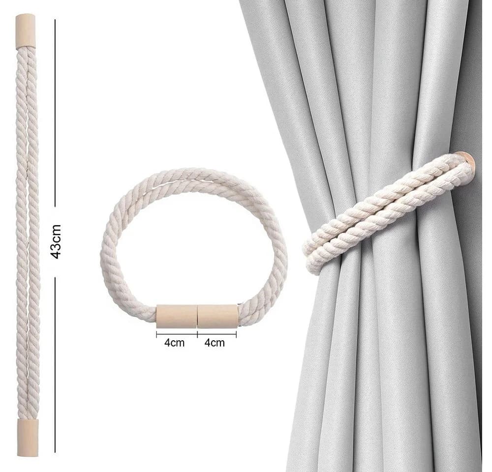 TUWENA Magnetische Vorhang Raffhalter 2 Stück, Baumwolle, Grau, Beige