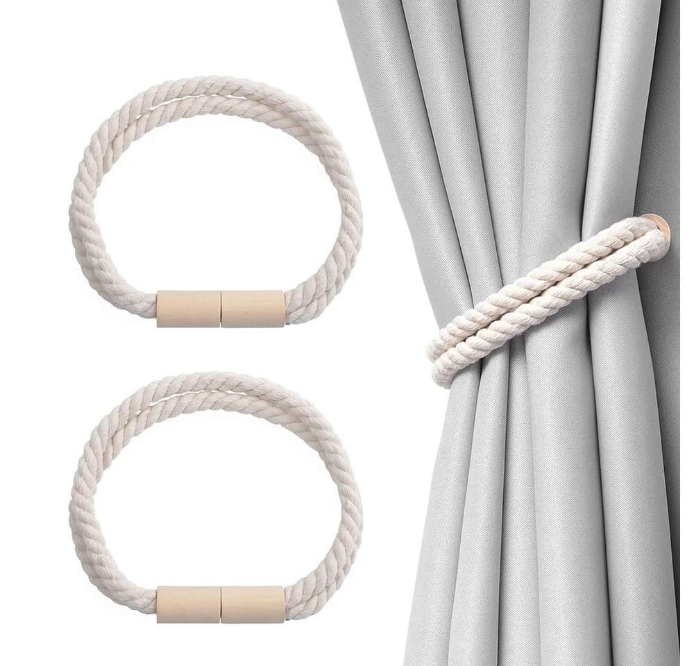 TUWENA Magnetische Vorhang Raffhalter 2 Stück, Baumwolle, Grau, Beige - Bild 2