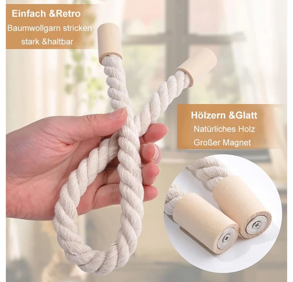 TUWENA Magnetische Vorhang Raffhalter 2 Stück, Baumwolle, Grau, Beige - Bild 3