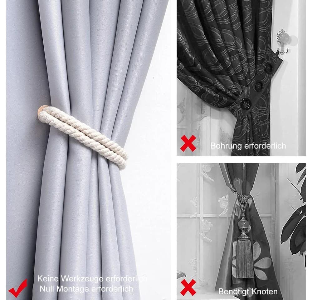 TUWENA Magnetische Vorhang Raffhalter 2 Stück, Baumwolle, Grau, Beige - Bild 5