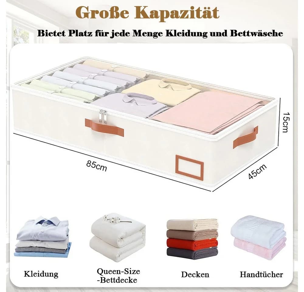 TUWENA Unterbettkommode 2 Stück Aufbewahrungsbox mit Klarem Fenster