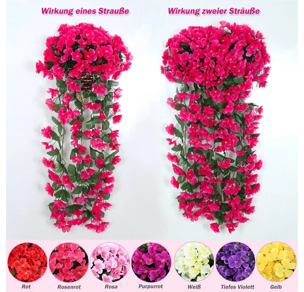 Kunstpflanze 2 Stück Künstlich Hängende Blumen Blauregen Efeublumen Glyzinien TUWENA - Bild 3