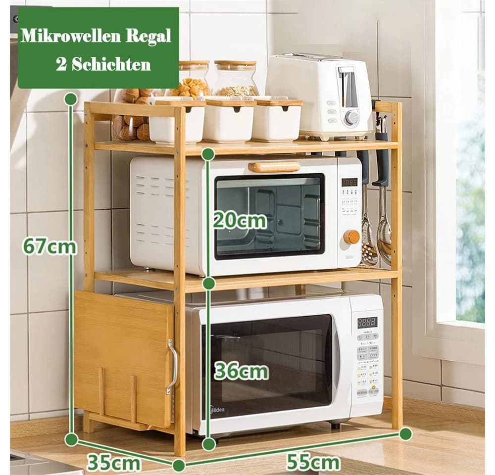 TUWENA Bambus Mikrowellenregal mit Schneidebrettständer und Haken