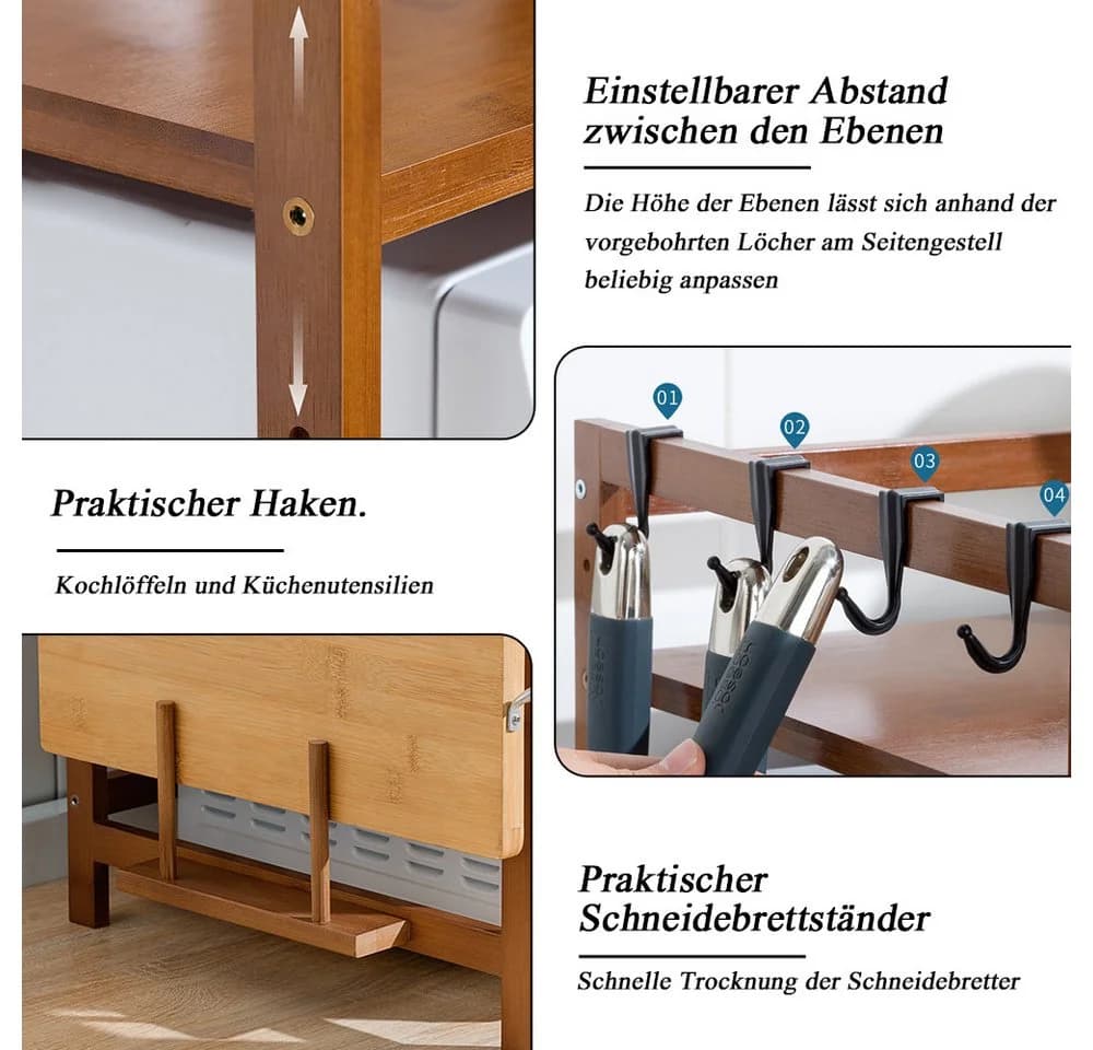 TUWENA Bambus Mikrowellenregal mit Schneidebrettständer und Haken - Bild 3