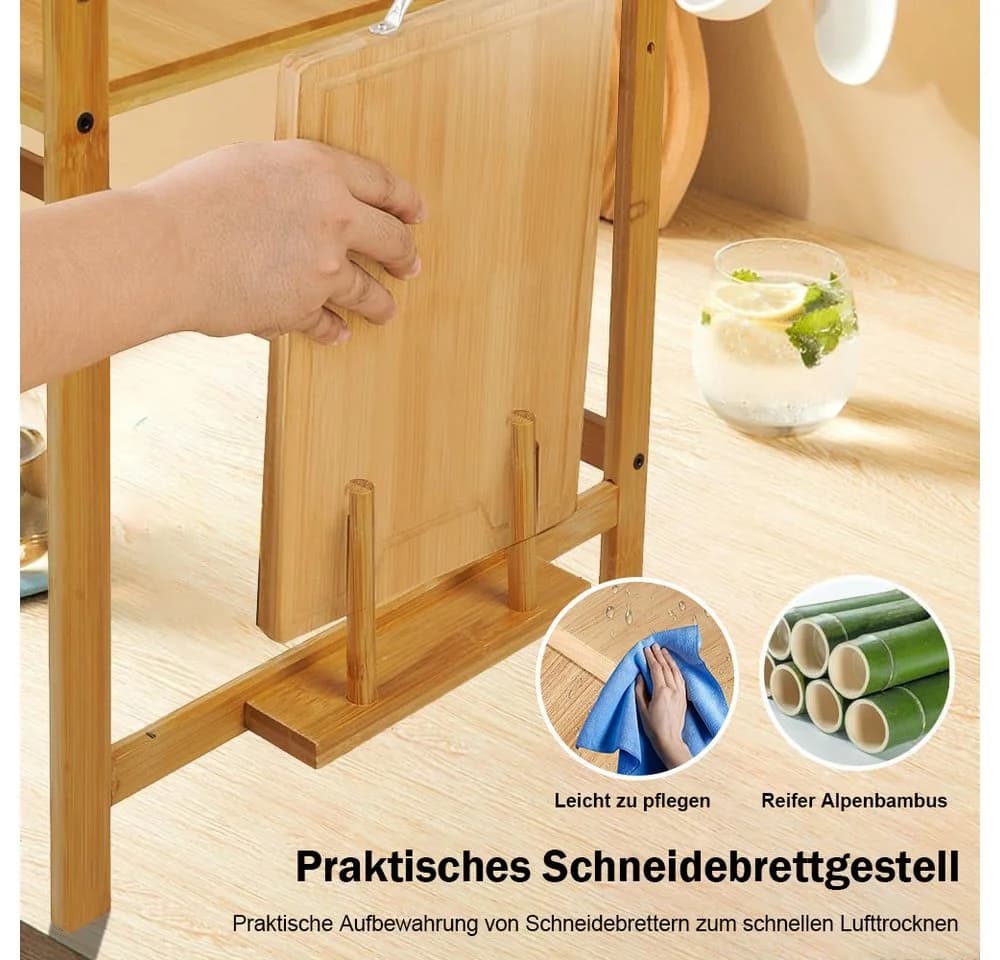 TUWENA Bambus Mikrowellenregal mit Schneidebrettständer und Haken - Bild 4