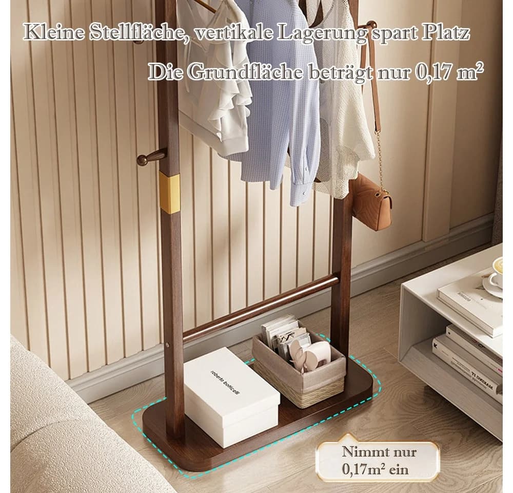 TUWENA Kleiderständer Holz Braun Weiß Freistehend mit Haken - Bild 4