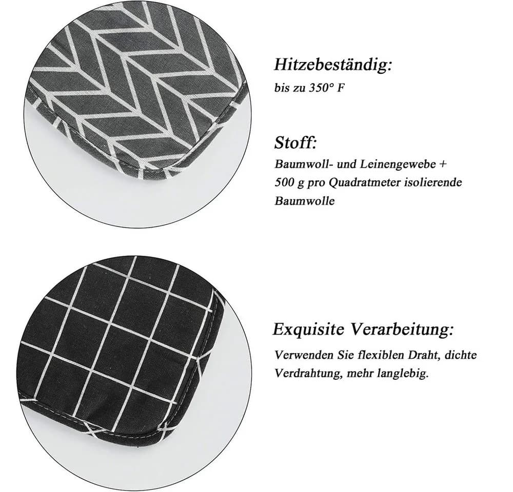 TUWENA Topflappen 4-tlg. Schwarz/Grau Baumwolle Hitzebeständig - Bild 3