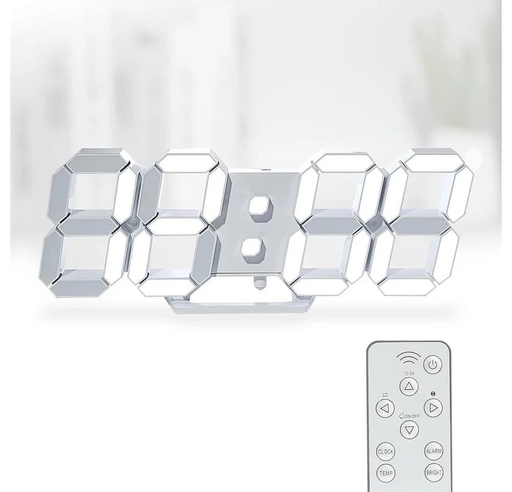 TUWENA Wanduhr 3D LED Digitaluhr Weiß Dimmbar - Bild 2