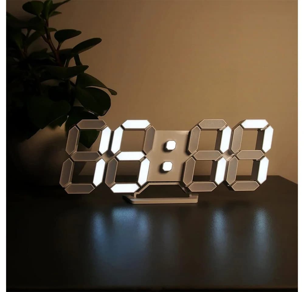 TUWENA Wanduhr 3D LED Digitaluhr Weiß Dimmbar - Bild 5