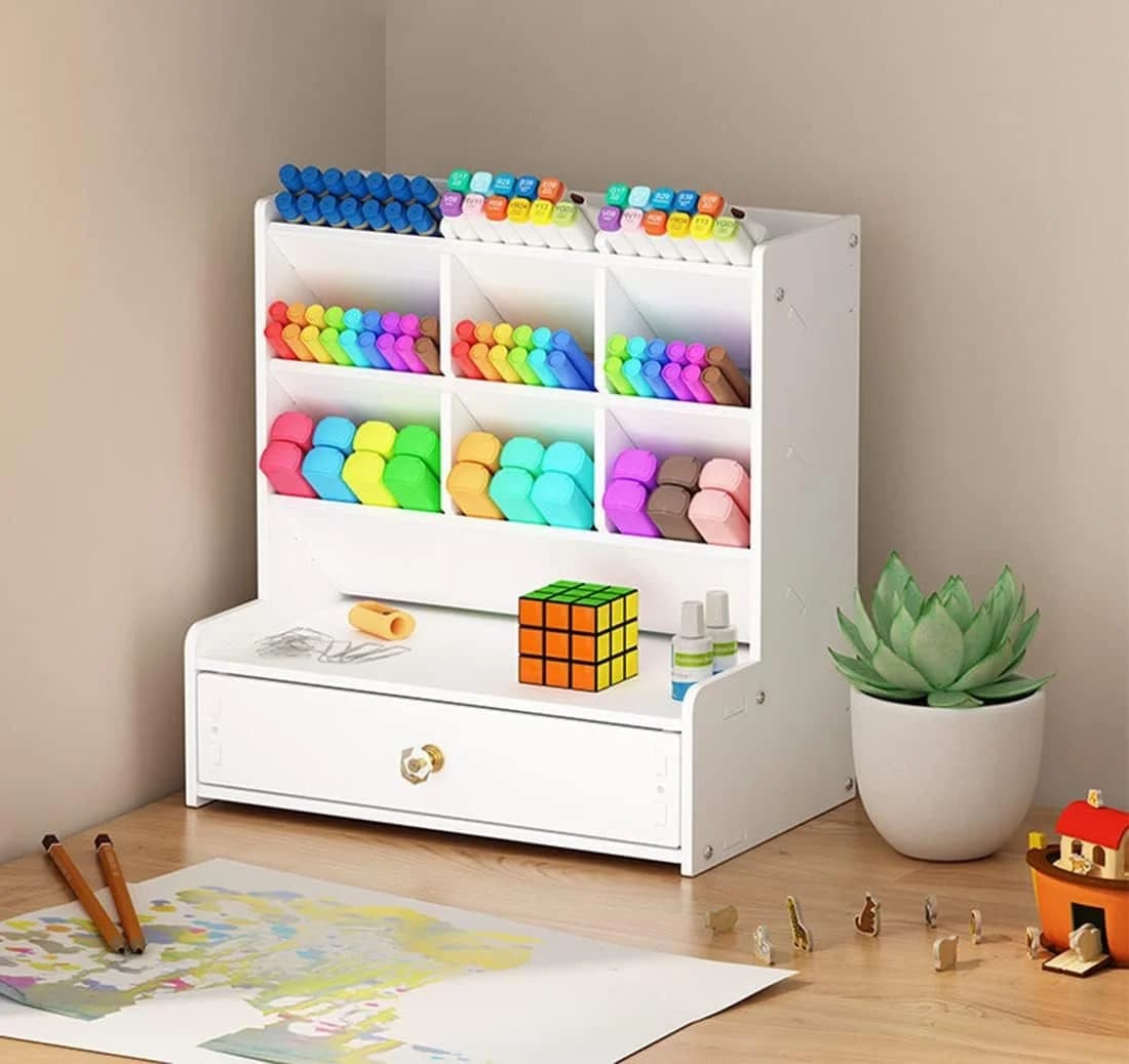 TUWENA Schreibtisch Organizer mit Schublade aus Holz-Kunststoff-Platte - Bild 5
