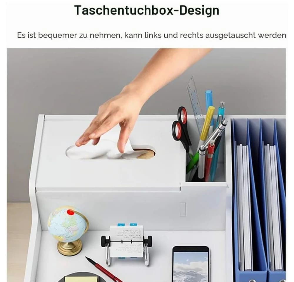 TUWENA Schreibtisch-Organizer Weiß mit Schublade & Stifthaltern - Bild 3