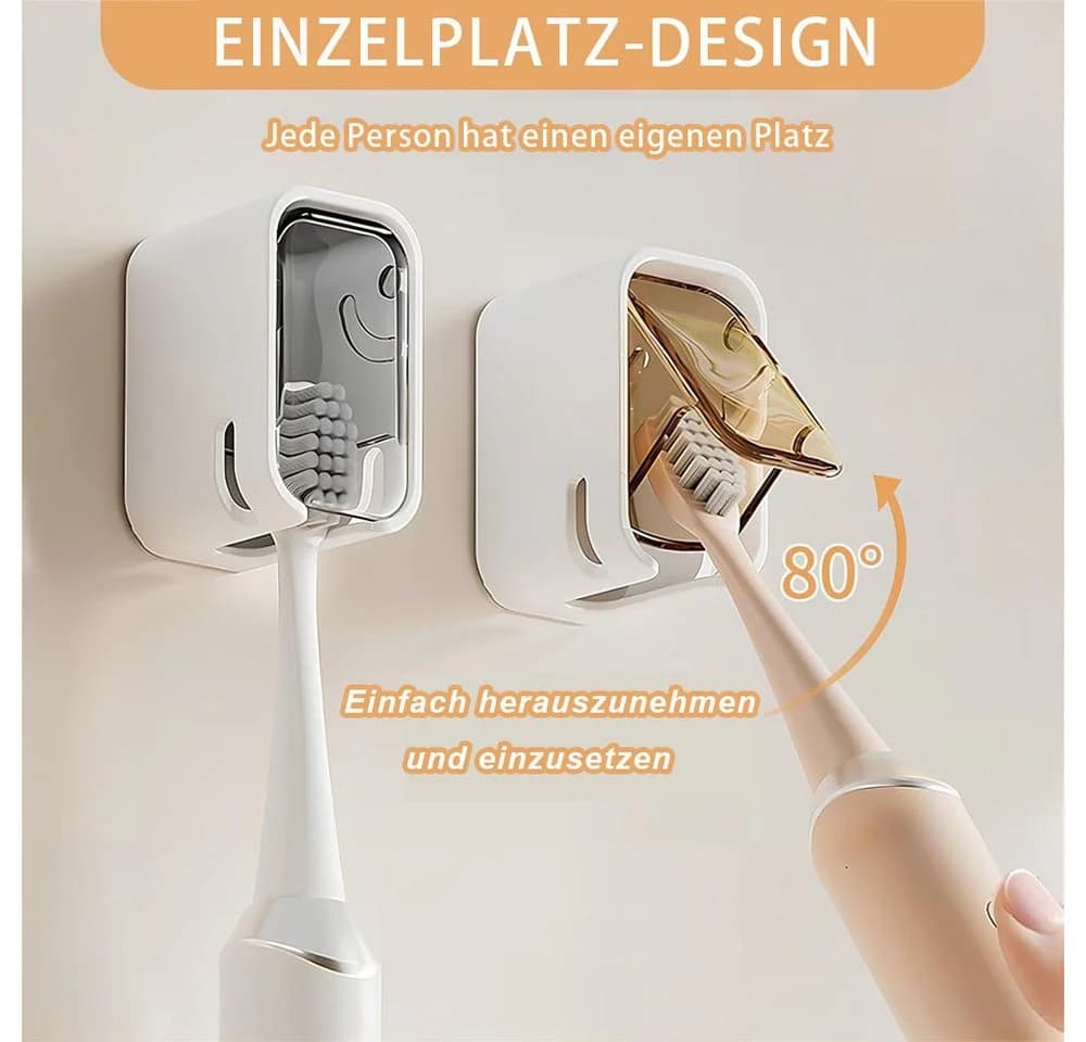AFKSMILE Zahnbürstenhalter Wandhalterung mit Deckel Grau/Braun - Bild 3