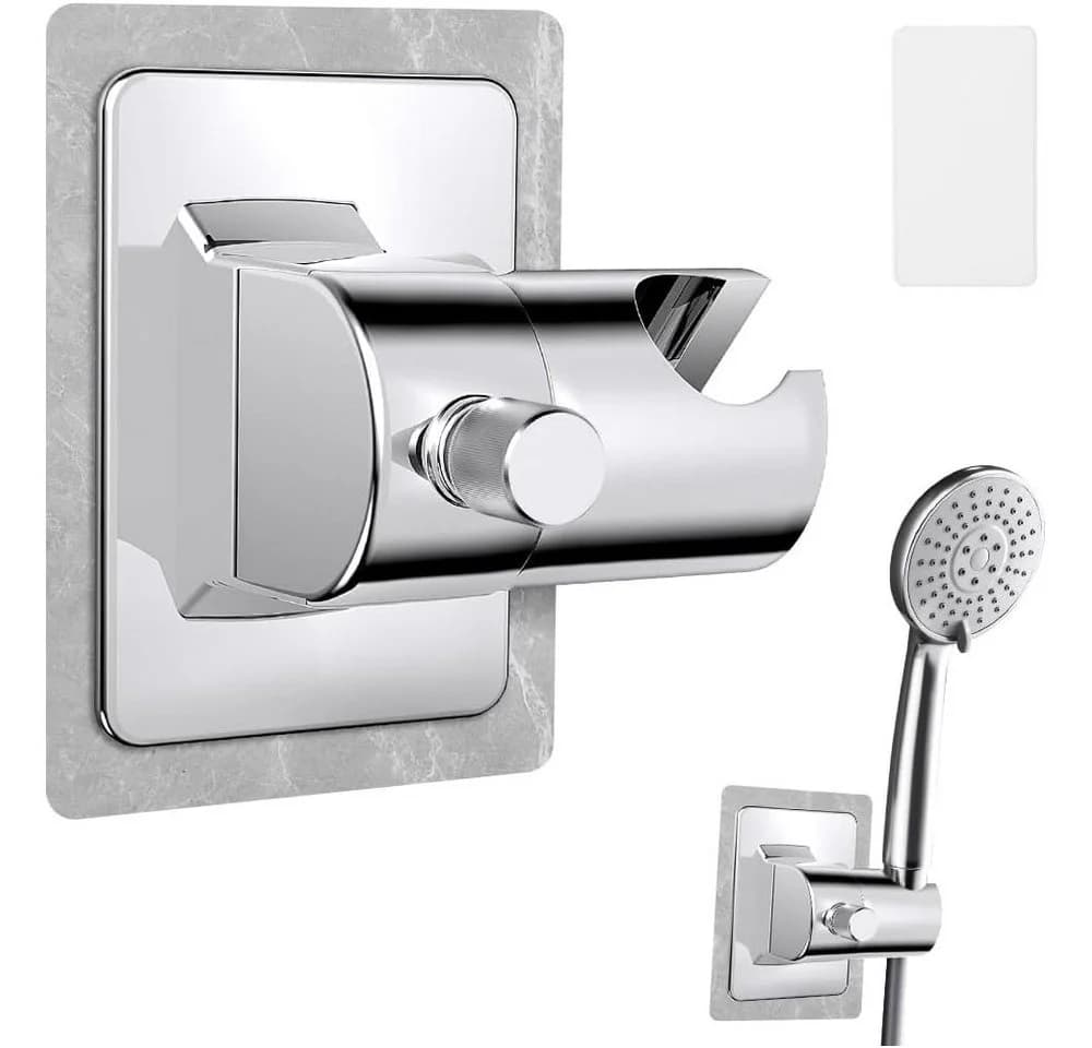 AFKSMILE Verstellbarer Brausehalter Silber/Grau Klebepad Ohne Bohren - Bild 2