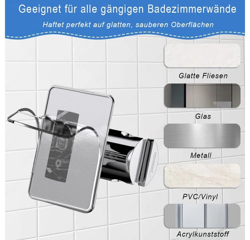 AFKSMILE Verstellbarer Brausehalter Silber/Grau Klebepad Ohne Bohren - Bild 5