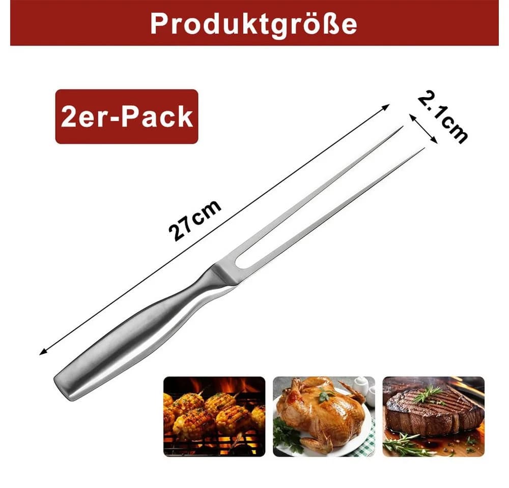 AFKSMILE Fleischgabel 2 Stück Edelstahl Silber Tragbar Servier Grillgabel
