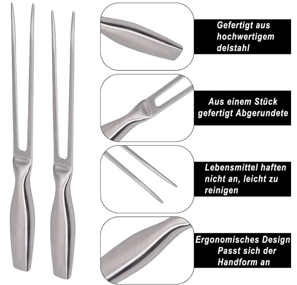 AFKSMILE Fleischgabel 2 Stück Edelstahl Silber Tragbar Servier Grillgabel - Bild 4