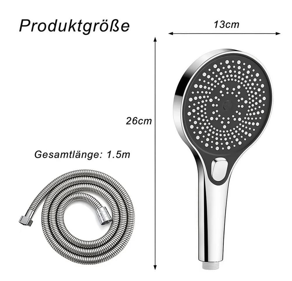 AFKSMILE Handbrause Hochdruck 1.5m Schlauch 3 Düsen Antikalk