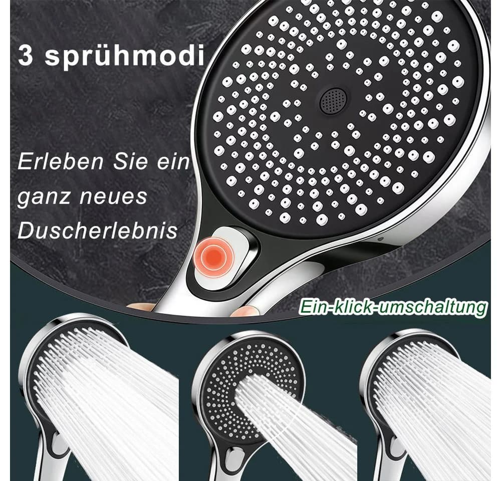 AFKSMILE Handbrause Hochdruck 1.5m Schlauch 3 Düsen Antikalk - Bild 3