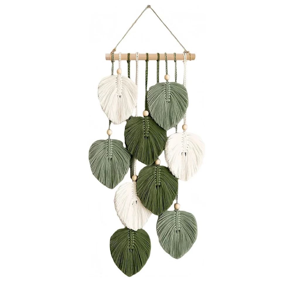 AFKSMILE Makramee Wandteppich Boho Grün mit Holzperlen - Bild 2