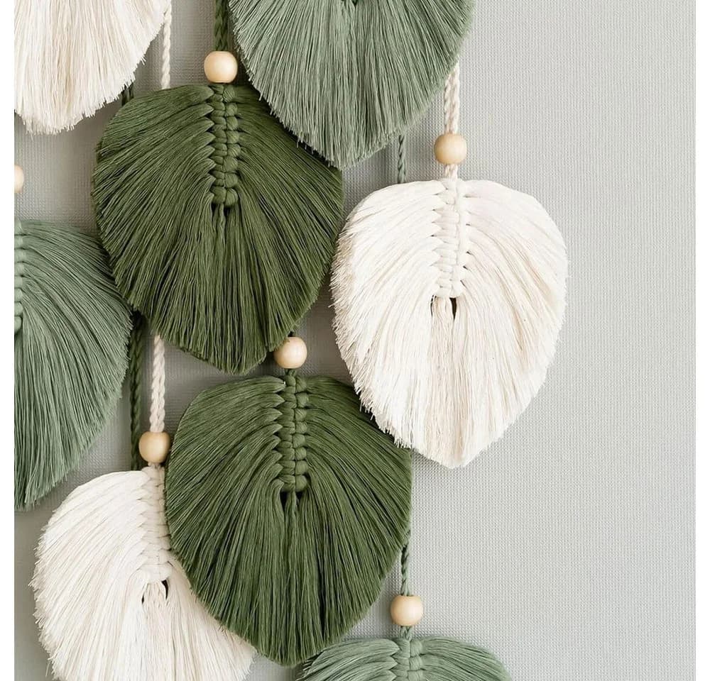 AFKSMILE Makramee Wandteppich Boho Grün mit Holzperlen - Bild 3