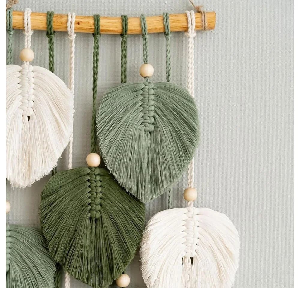 AFKSMILE Makramee Wandteppich Boho Grün mit Holzperlen - Bild 4