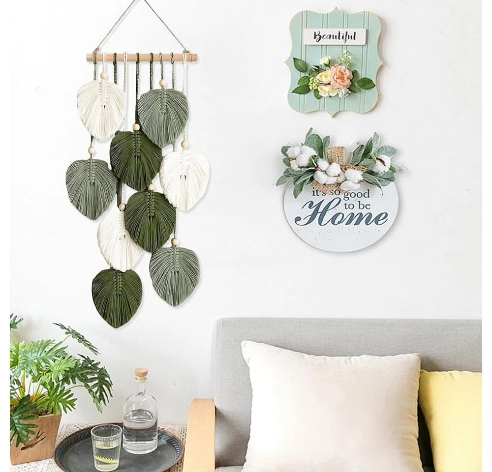 AFKSMILE Makramee Wandteppich Boho Grün mit Holzperlen - Bild 5