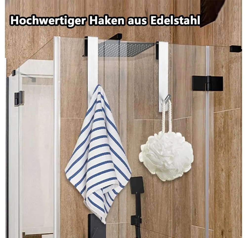 TUWENA Handtuchhaken 2 Stück Edelstahl Duschhaken ohne Bohren für Glaswand
