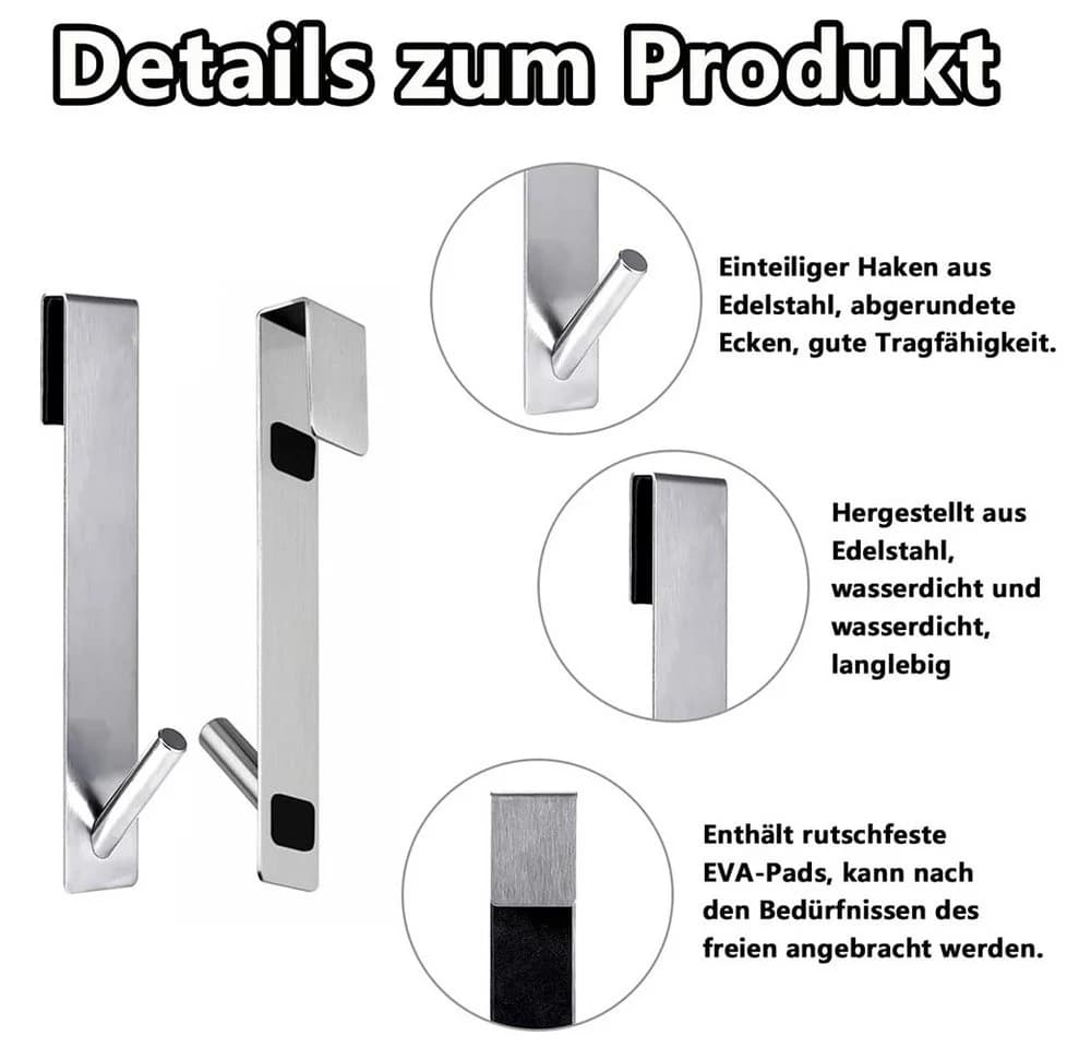 TUWENA Handtuchhaken 2 Stück Edelstahl Duschhaken ohne Bohren für Glaswand - Bild 3