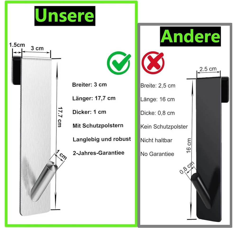 TUWENA Handtuchhaken 2 Stück Edelstahl Duschhaken ohne Bohren für Glaswand - Bild 4