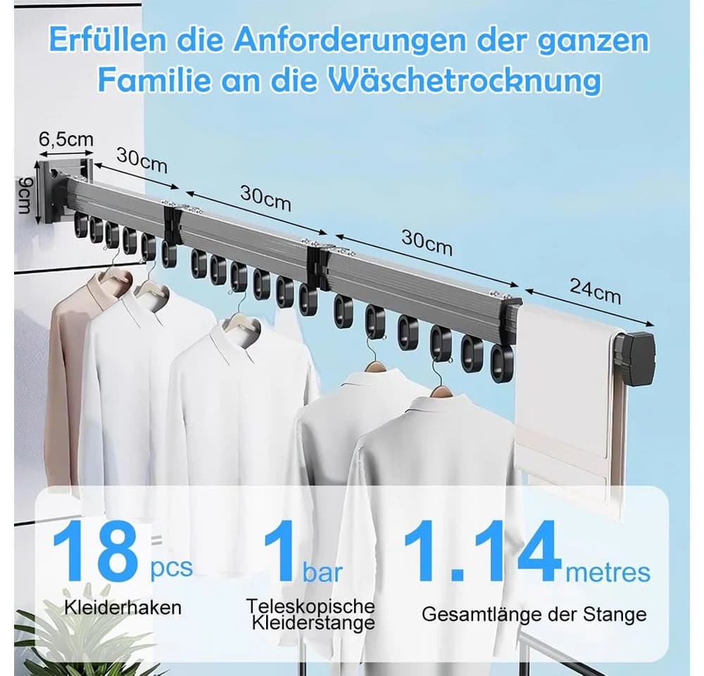 TUWENA Wandwäschetrockner Kleiderständer 120cm Klappbar