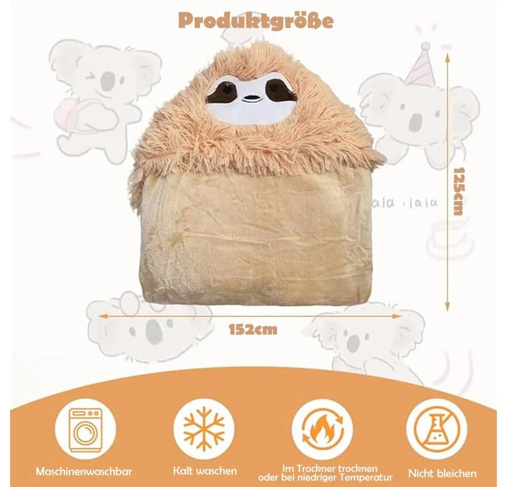 TUWENA Faultier Kuscheldecke Rosa 152x125cm