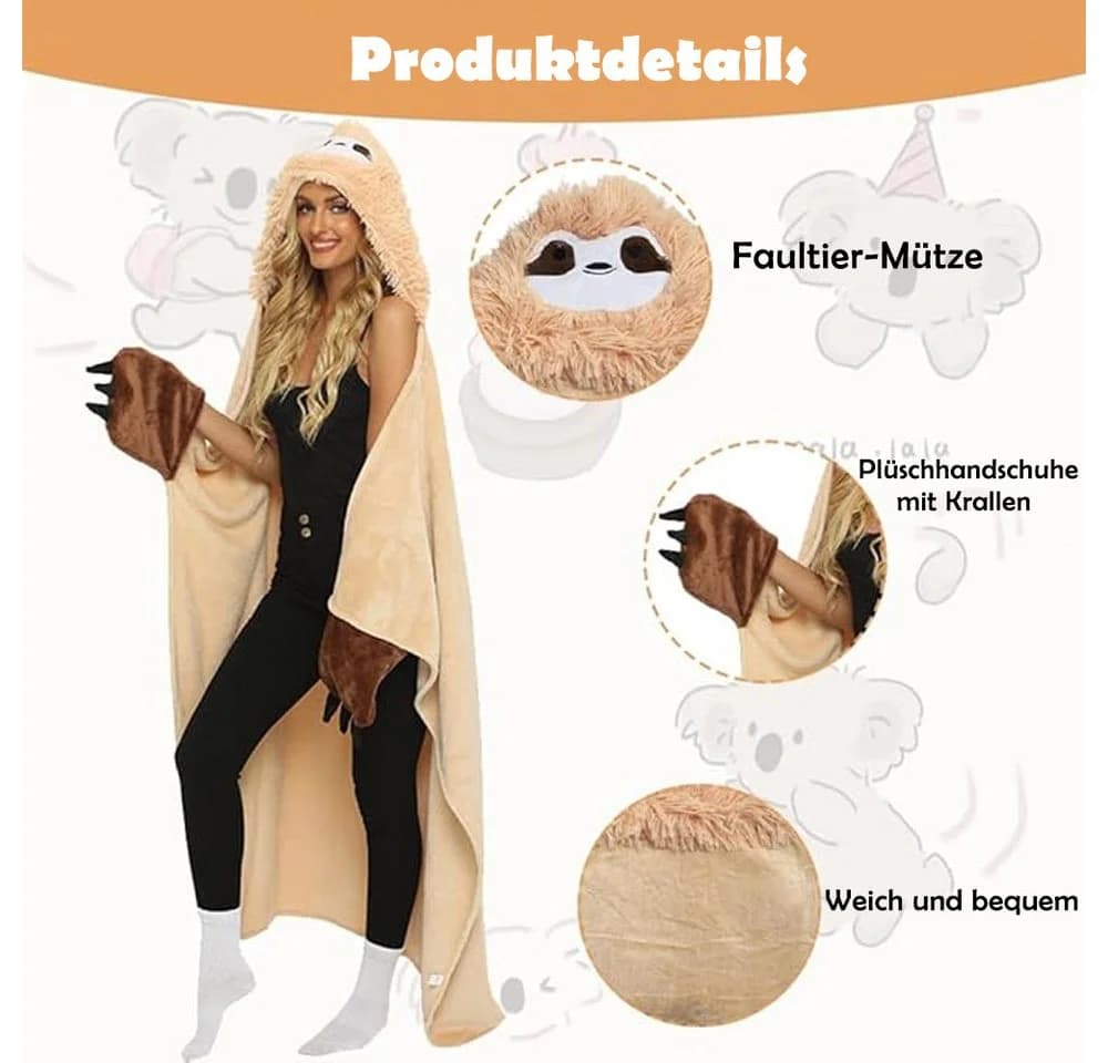 TUWENA Faultier Kuscheldecke Rosa 152x125cm - Bild 3