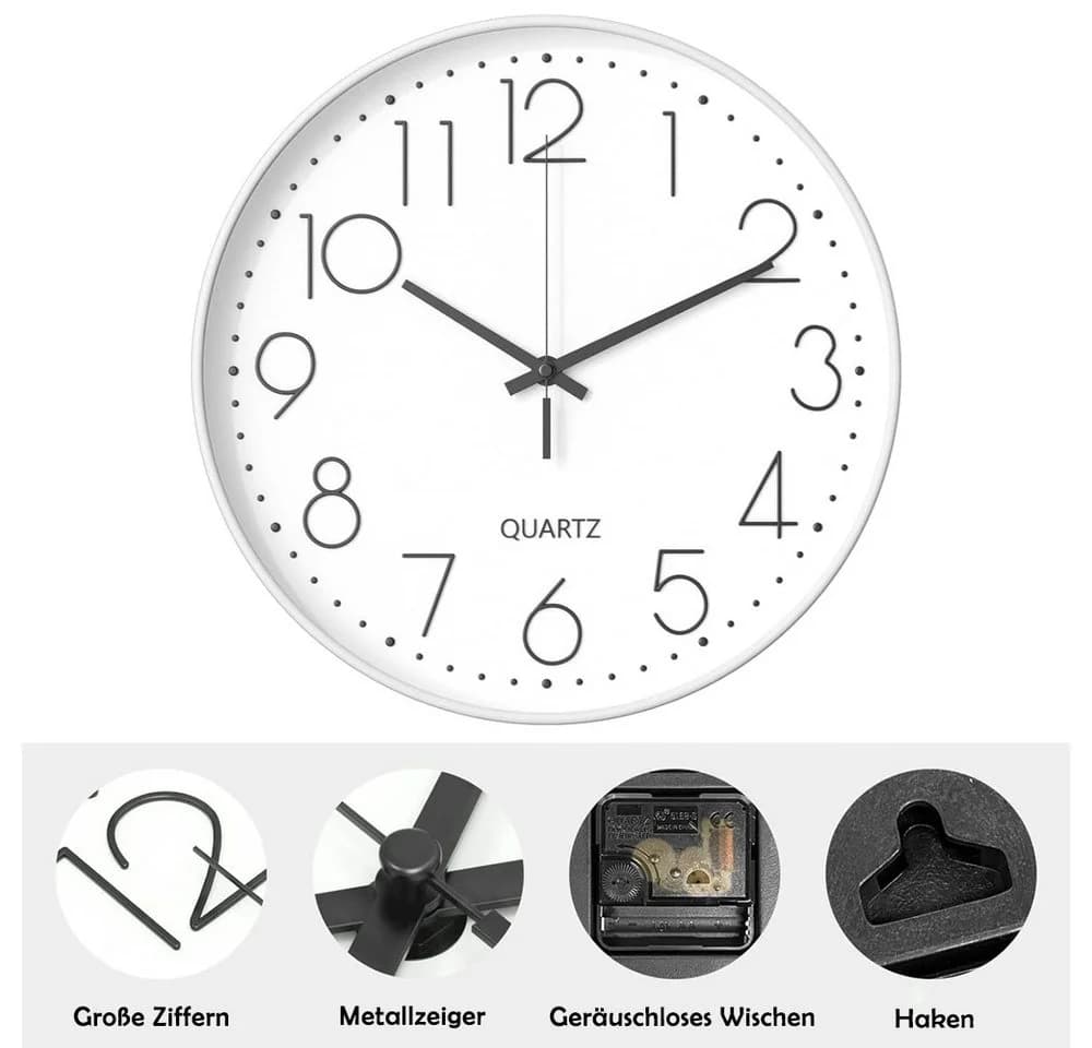 TUWENA Wanduhr 30cm Lautlos 3D Ziffern Kunststoff Modern - Bild 3