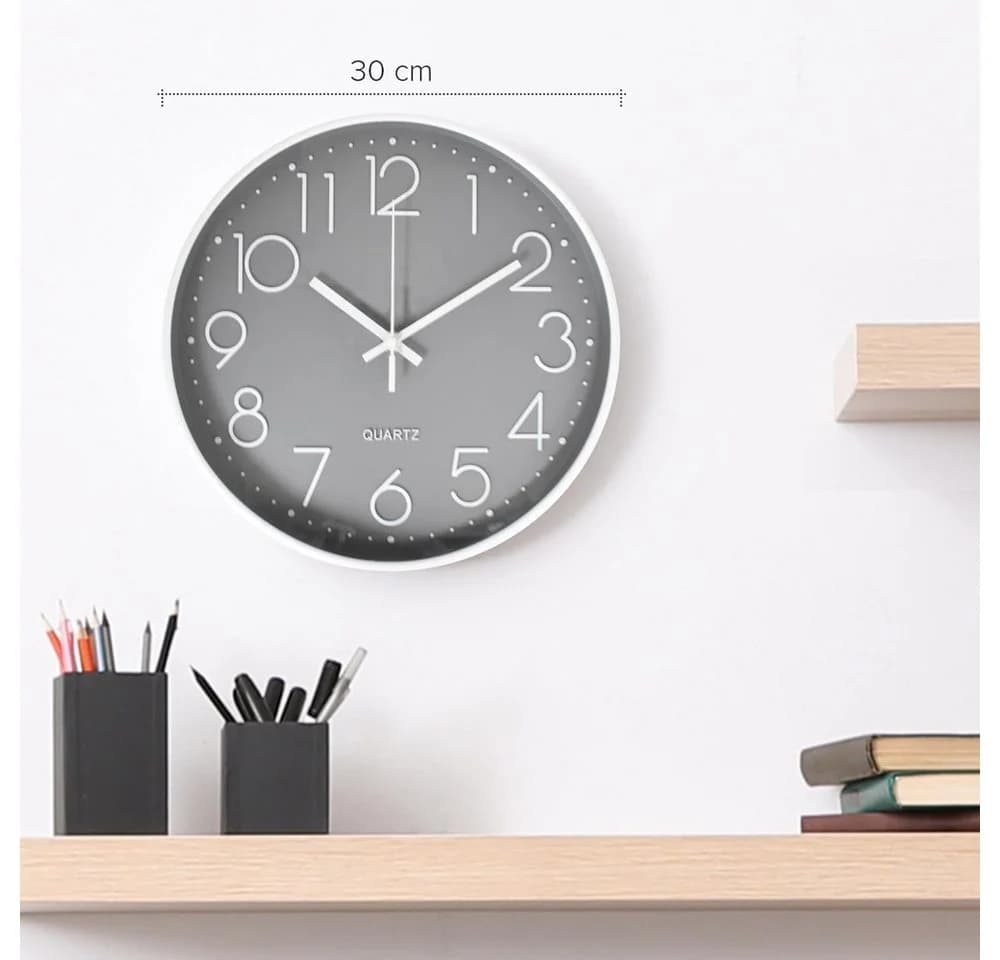TUWENA Wanduhr 30cm Lautlos 3D Ziffern Kunststoff