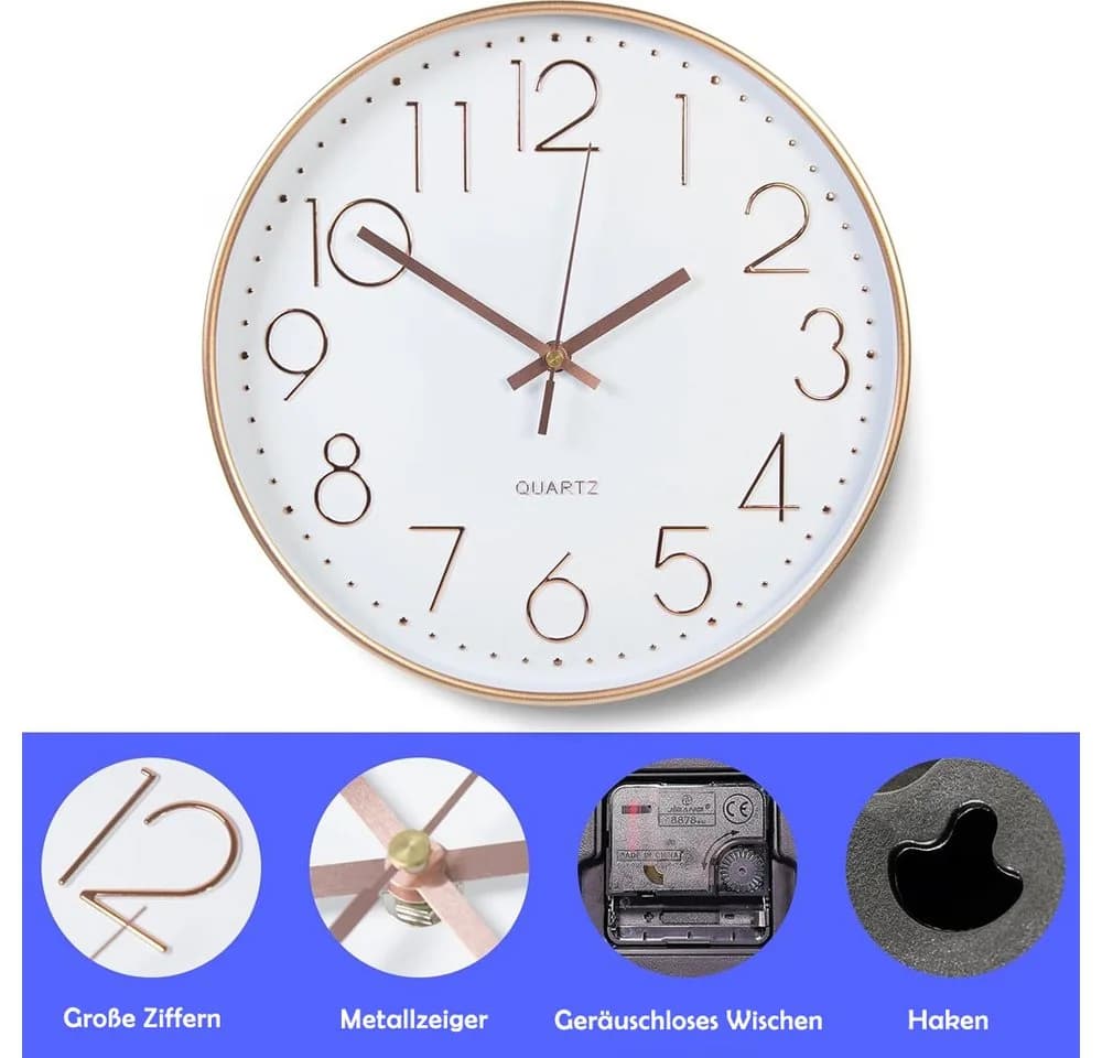 TUWENA Wanduhr 30cm Lautlos Kunststoff Modern Klassisch - Bild 3