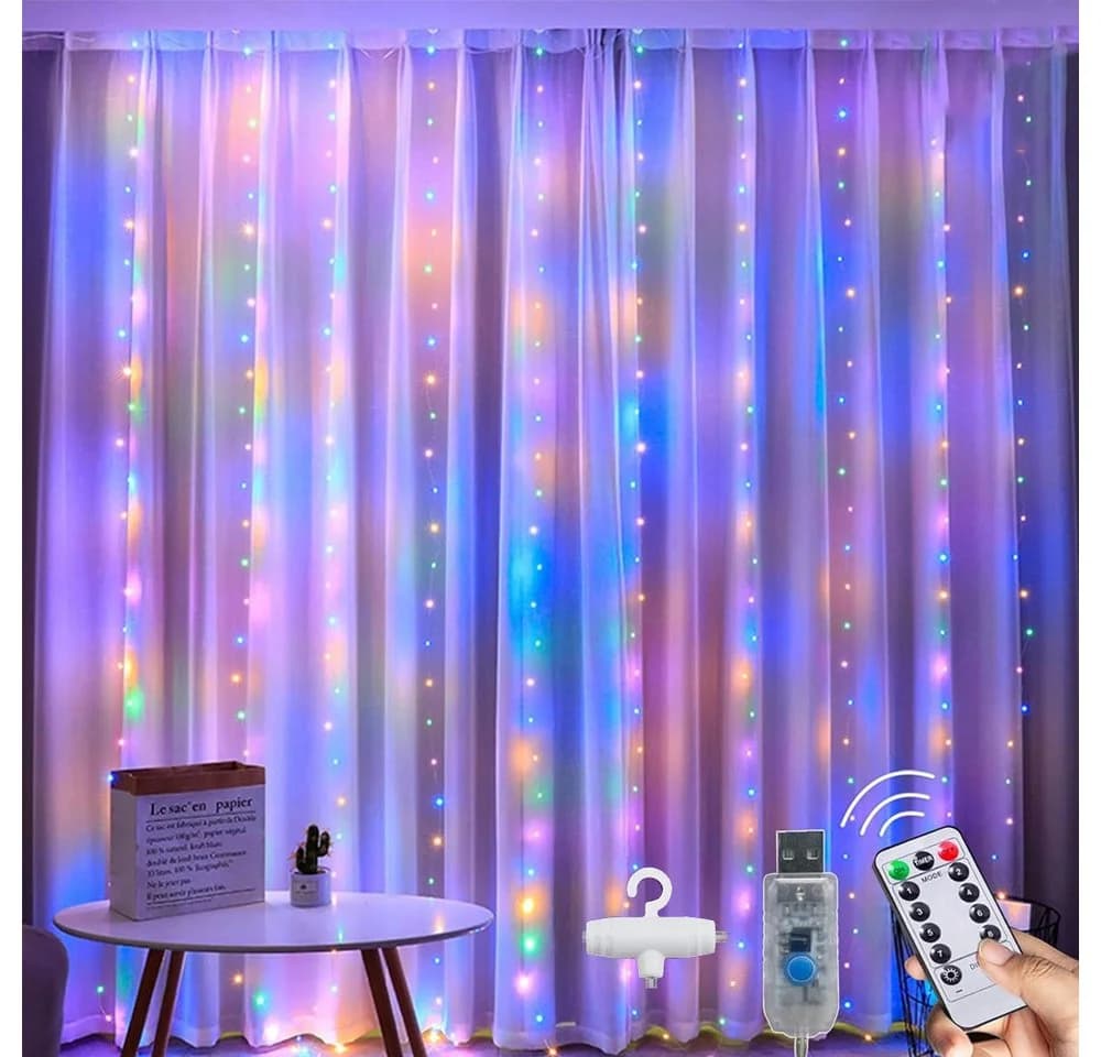 TUWENA LED-Lichterkette Lichtervorhang 3x3m 300 LEDs 8 Modi - Bild 2