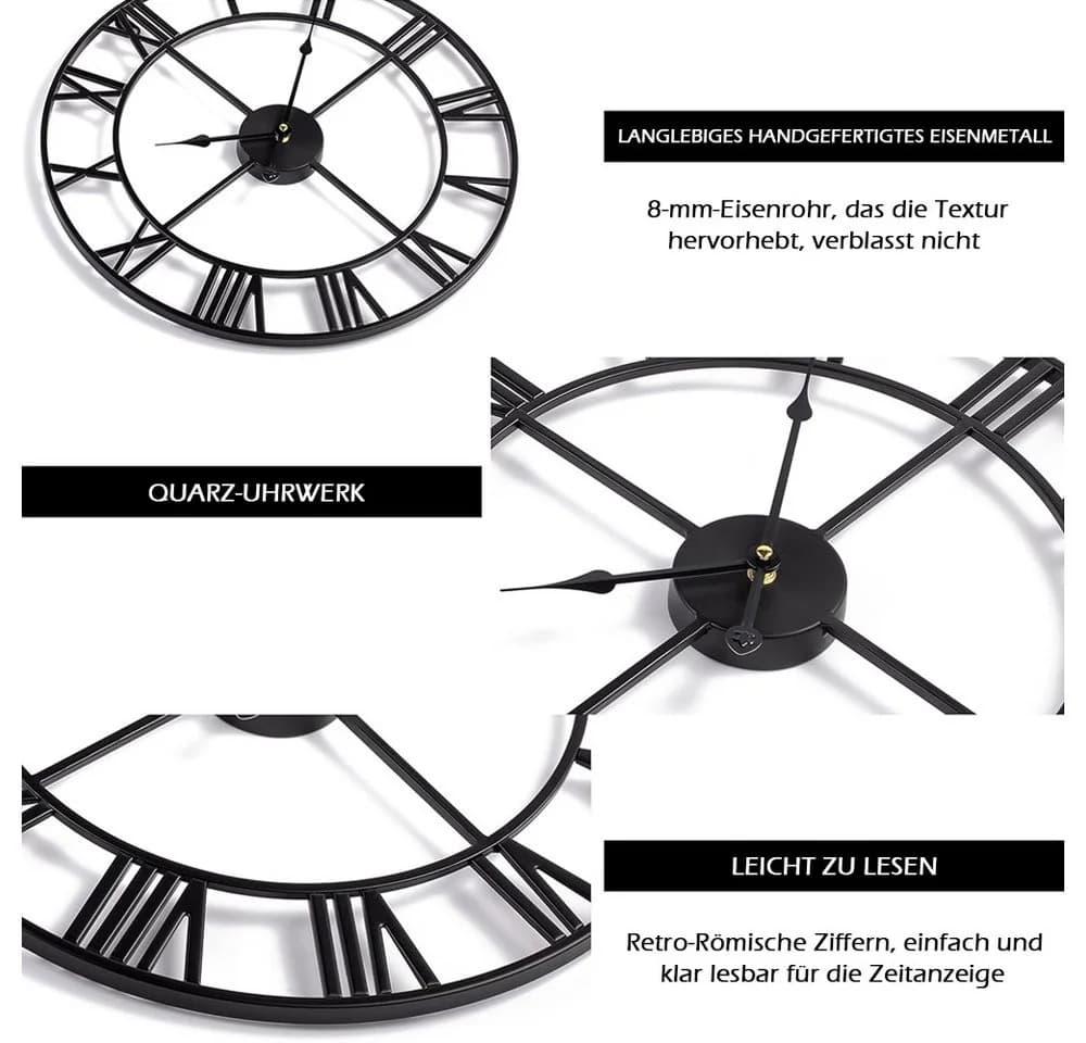 TUWENA Wanduhr 40/50cm Römische Ziffer Quarz Uhr - Bild 3