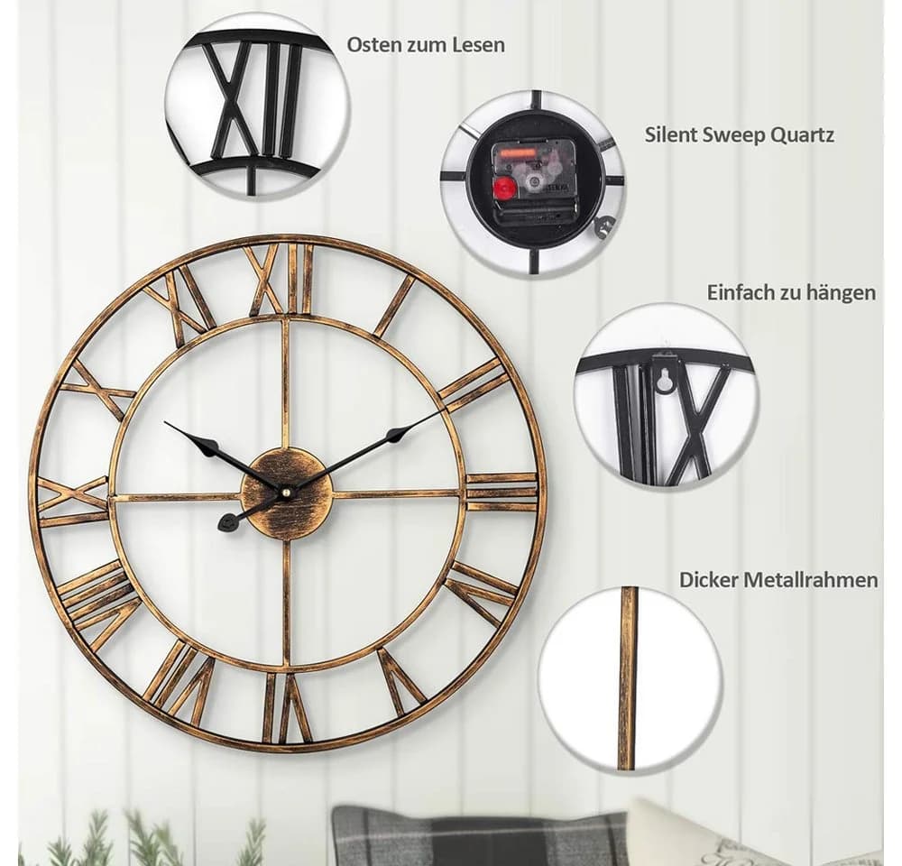 TUWENA Wanduhr 40/50cm Römische Ziffer Quarz Uhr - Bild 3