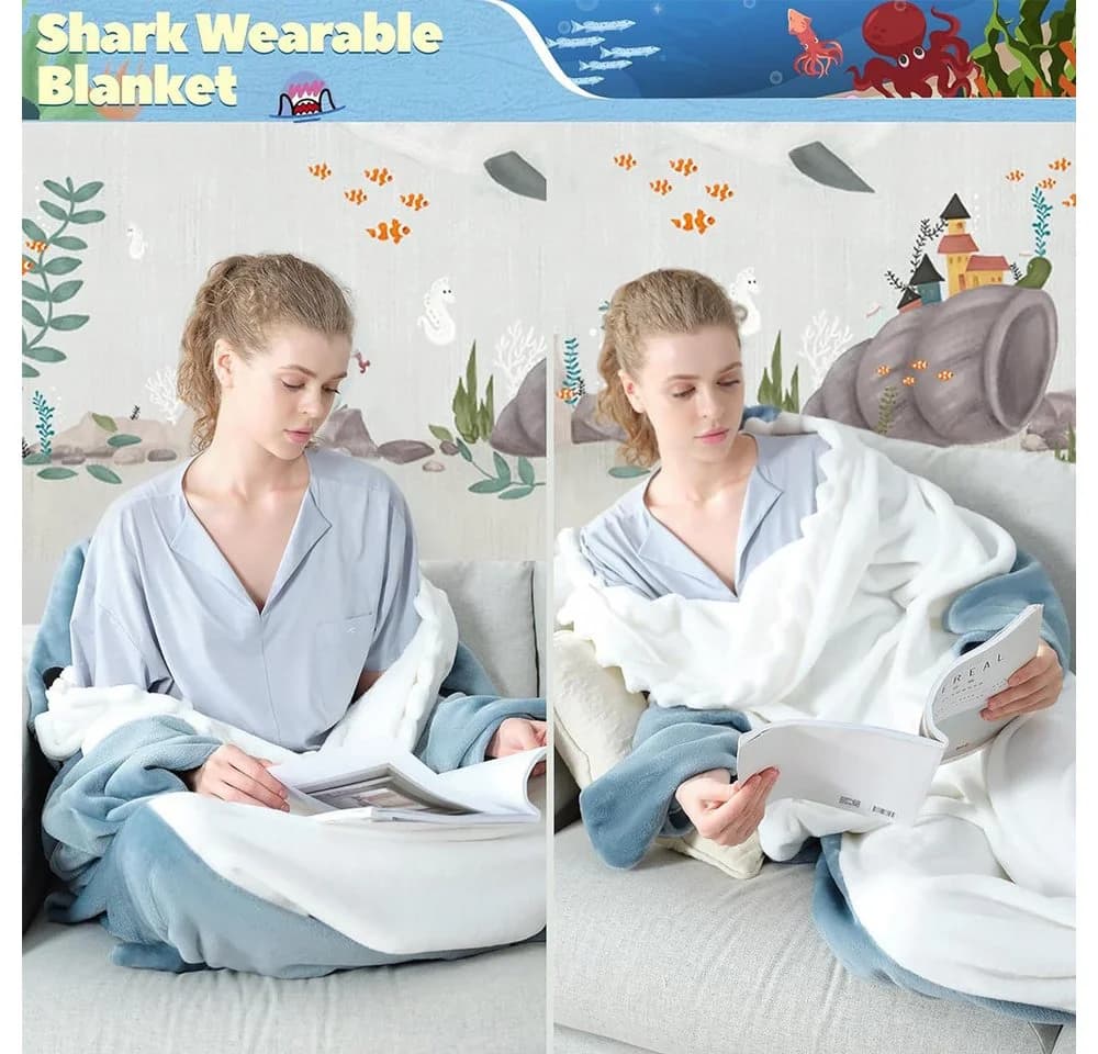 TUWENA Hai Decke Mit Ärmeln Flanell Decken Hoodie - Bild 5