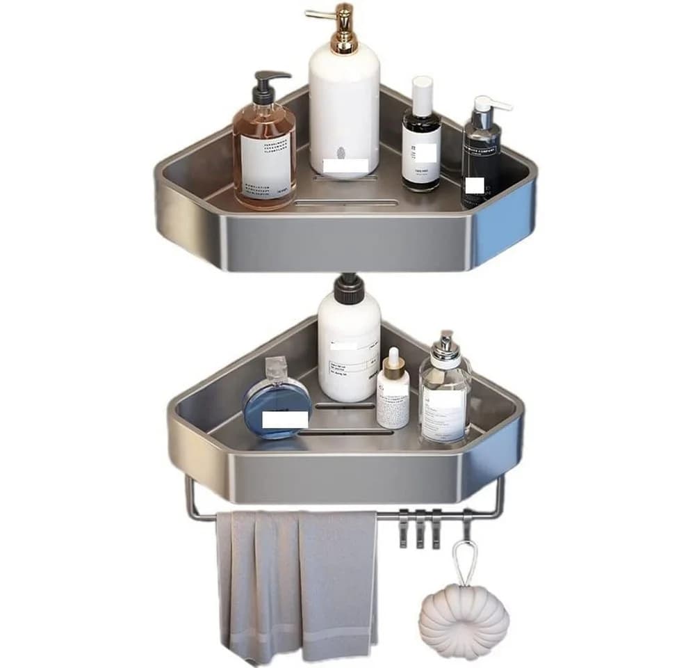 TUWENA Duschablage Ohne Bohren, 2 Stück Aluminium Duschregal mit Halter und Haken, Rostbeständiger Duschkorb - Bild 2