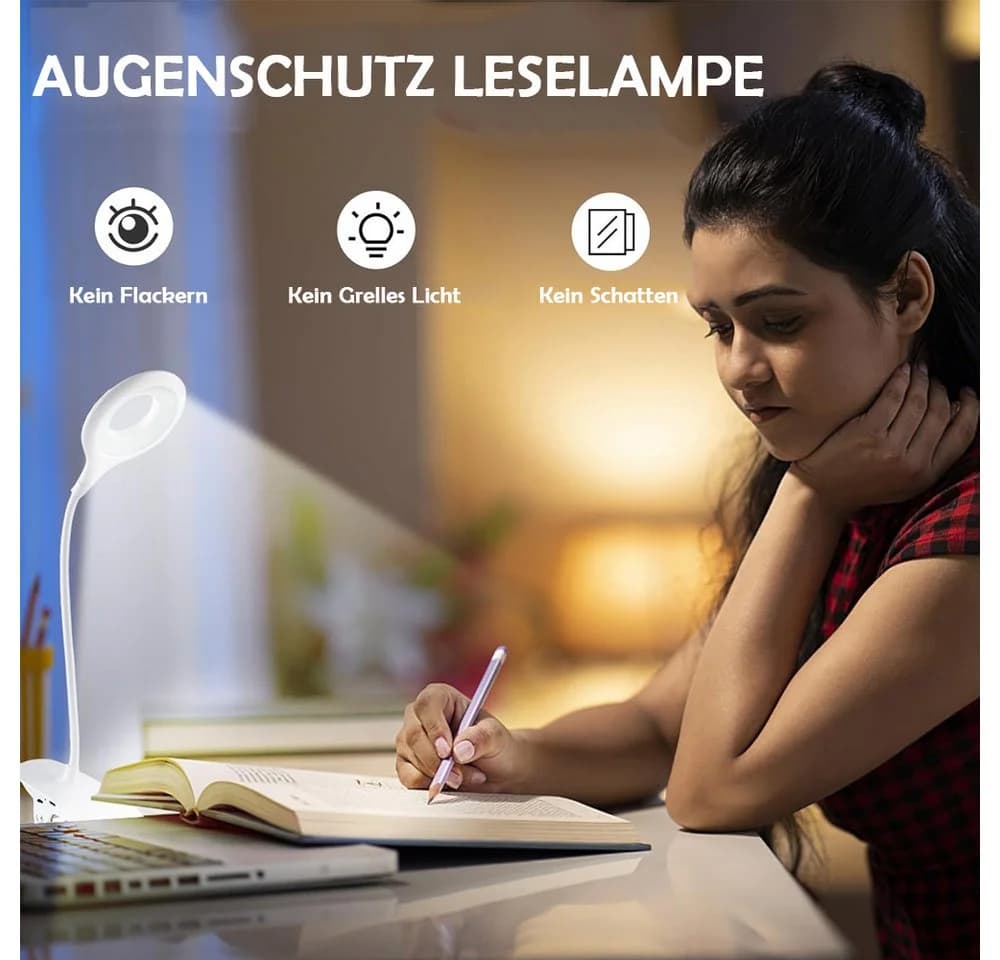 TUWENA LED Klemmleuchte Weiß Touch Dimmbar Schwanenhals