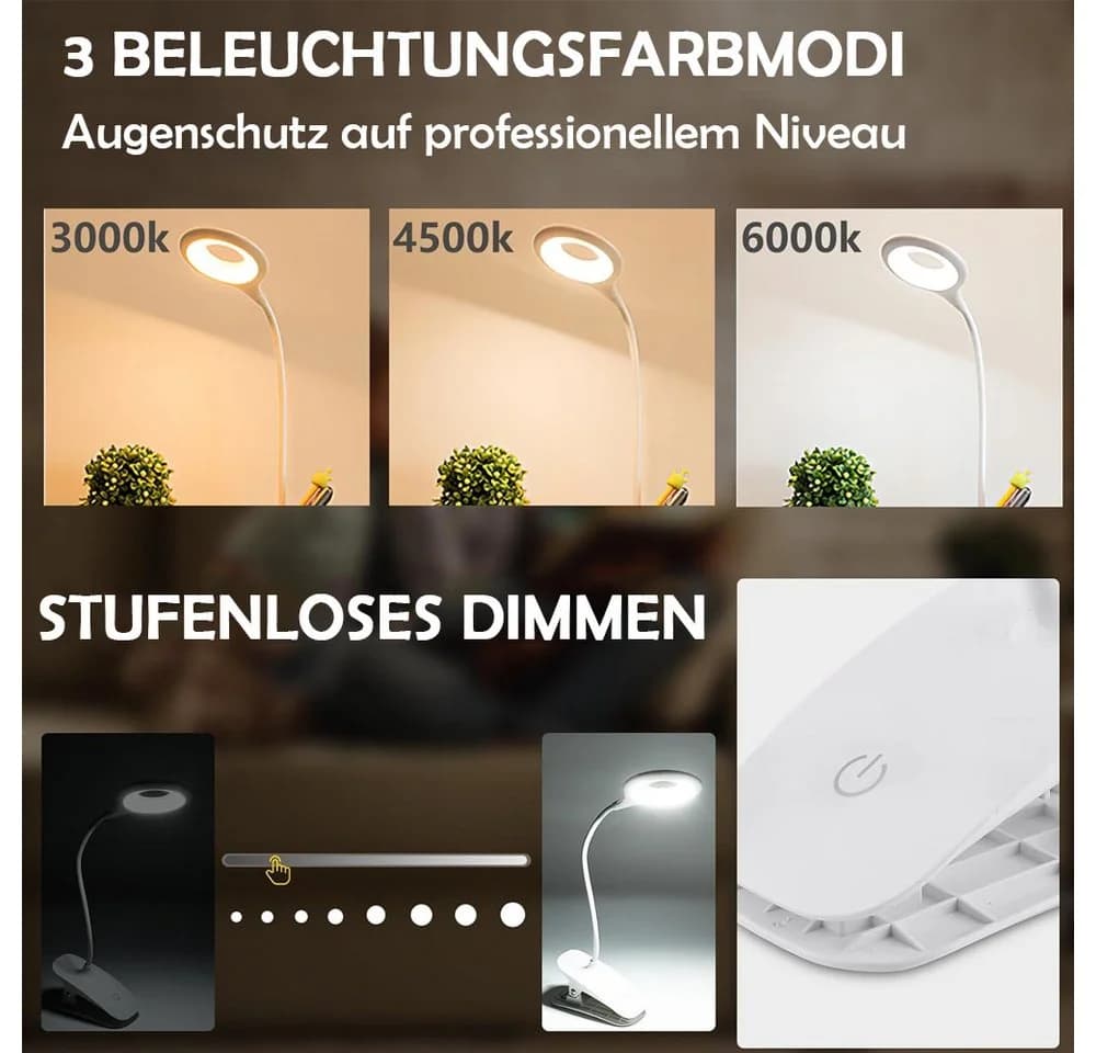 TUWENA LED Klemmleuchte Weiß Touch Dimmbar Schwanenhals - Bild 3