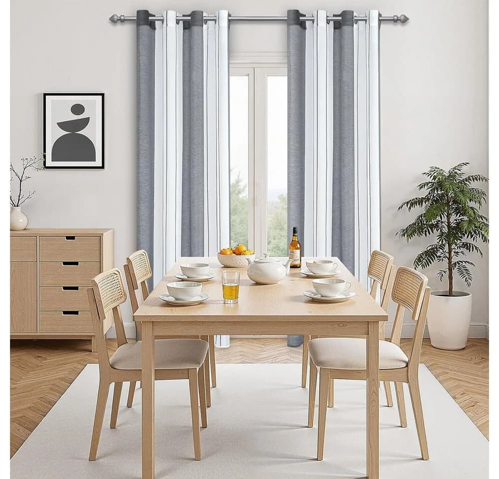 TUWENA Gardine Vorhänge mit Ösen Streifen Voile Halbtransparent 2er Set Modern - Bild 5