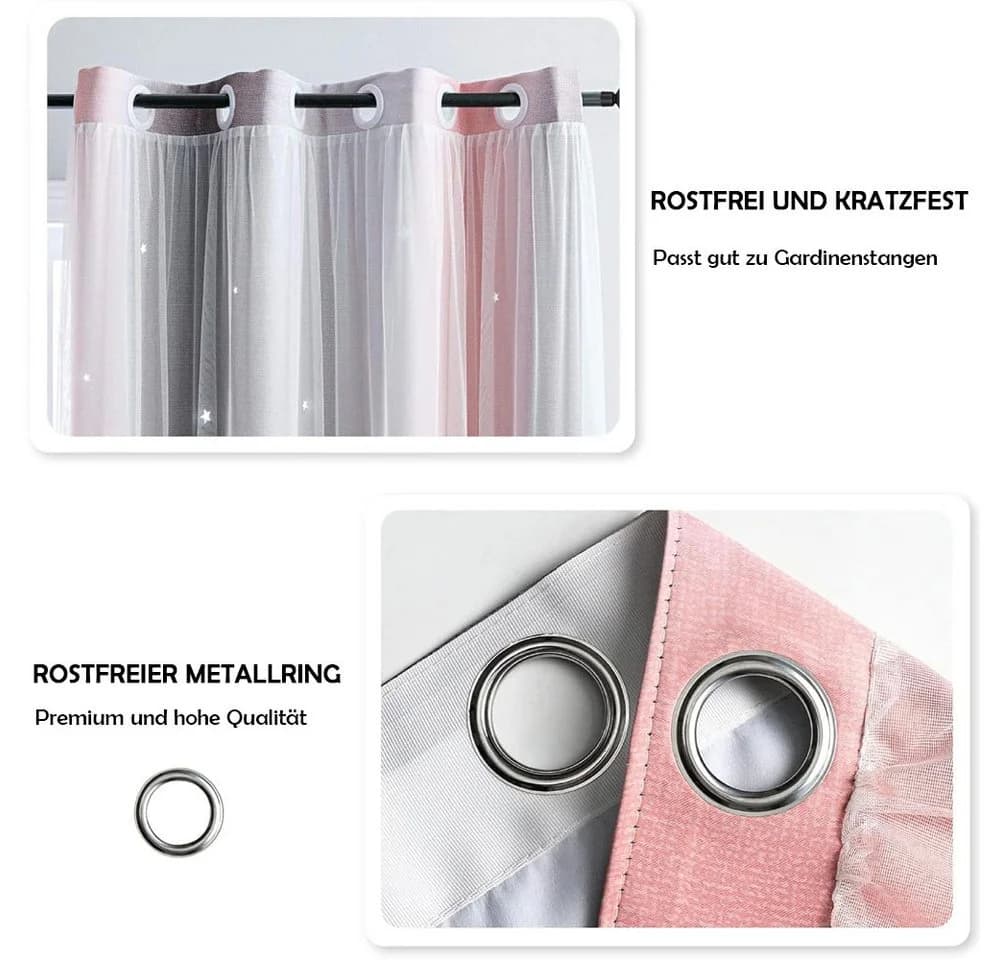 TUWENA Verdunkelungsvorhang 2er Set Sternen-Motiv Rosa Grau Lila Polyester - Bild 3
