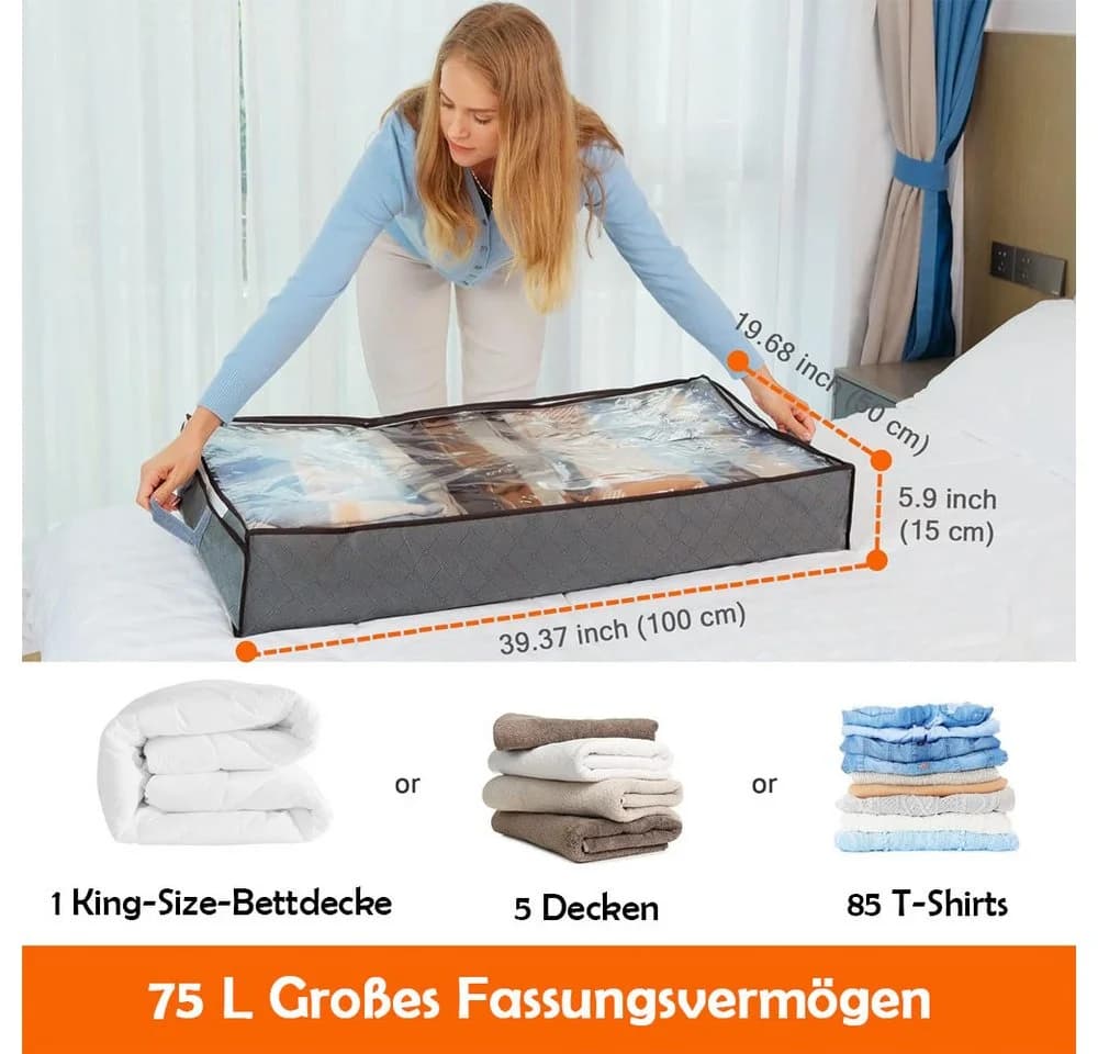 TUWENA Unterbettkommode 3 Stück 75L Faltbare Kleidertasche