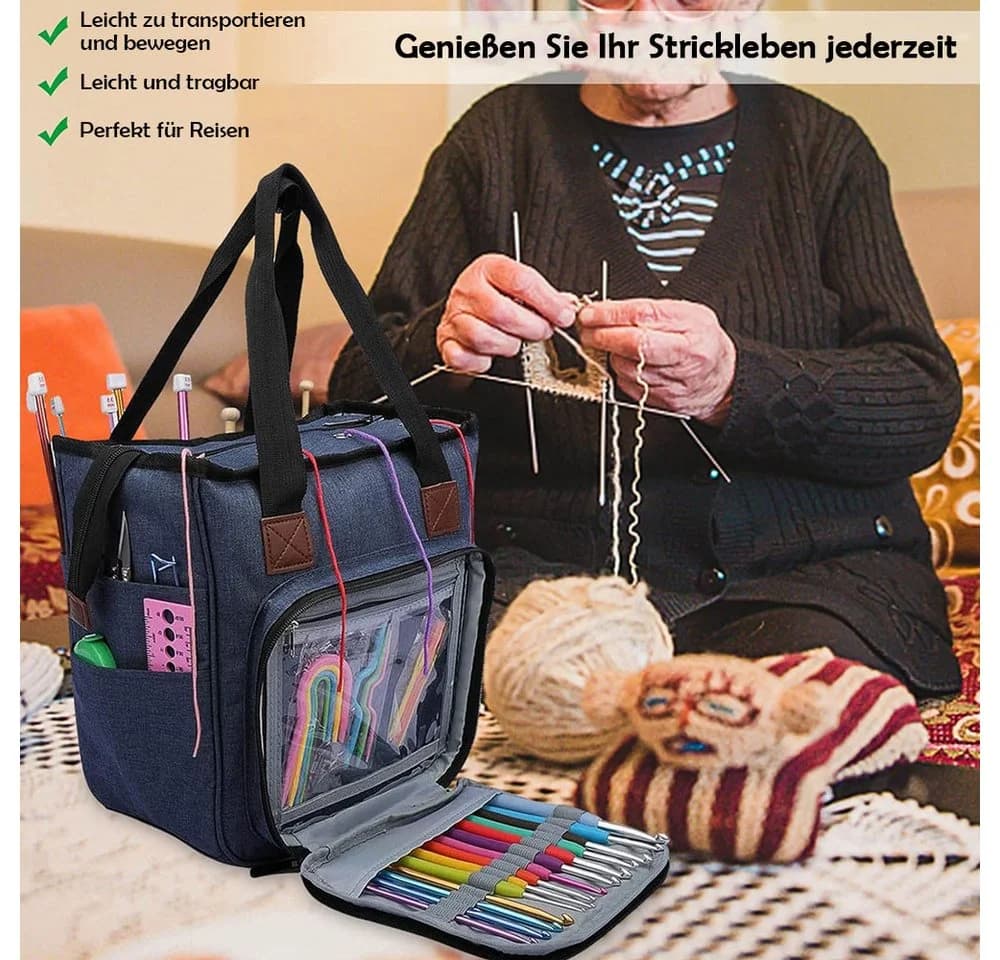 TUWENA Aufbewahrungsbox Häkeltasche für Garn, Leichte Stricknadeln, Wollaufbewahrungstasche - Bild 4